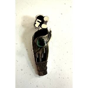 Vintage Native American 925 Sterling Turquoise Cabochon Maiden Pendant